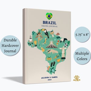 Carnet de voyage Brésil, cadeau voyage Brésil, carnet de vacances personnalisé Brésil, cadeau lune de miel Rio de Janeiro, carnet de croquis de carte du Brésil