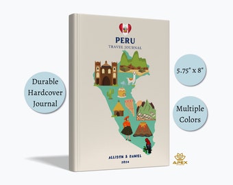 Peru Travel Journal, Peruvian Gifts, Machu Picchu Vacation Notebook, Lima Cusco Honeymoon Gift, Peru Map Sketchbook, Travel Memory Book