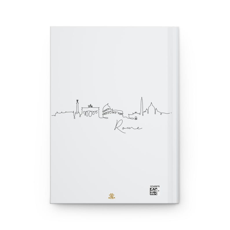 Peut inclure: Un carnet blanc avec un dessin au trait noir de l'horizon de Rome. L'horizon comprend le Colis&eacute;e, le Panth&eacute;on et la Fontaine de Trevi. Les mots "Rome" sont &eacute;crits sous l'horizon.