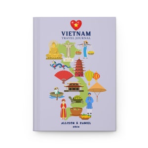 Carnet de voyage Vietnam, cadeau vietnamien, carnet de vacances personnalisé à Ho Chi Minh, cadeau lune de miel à Nha Trang, carnet de croquis de carte du Vietnam, livre de souvenirs Lavender