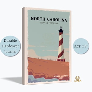 Retro North Carolina Travel Journal, North Carolina Gift, Tar Heel State Vacation Notebook, Cape Hatteras Lighthouse Sketchbook