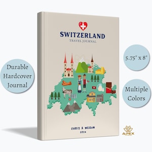 Switzerland Travel Journal, Swiss Travel Gifts, Custom Switzerland Vacation Notebook, Swiss Alps Honeymoon Gift, Swiss Map Scrapbook