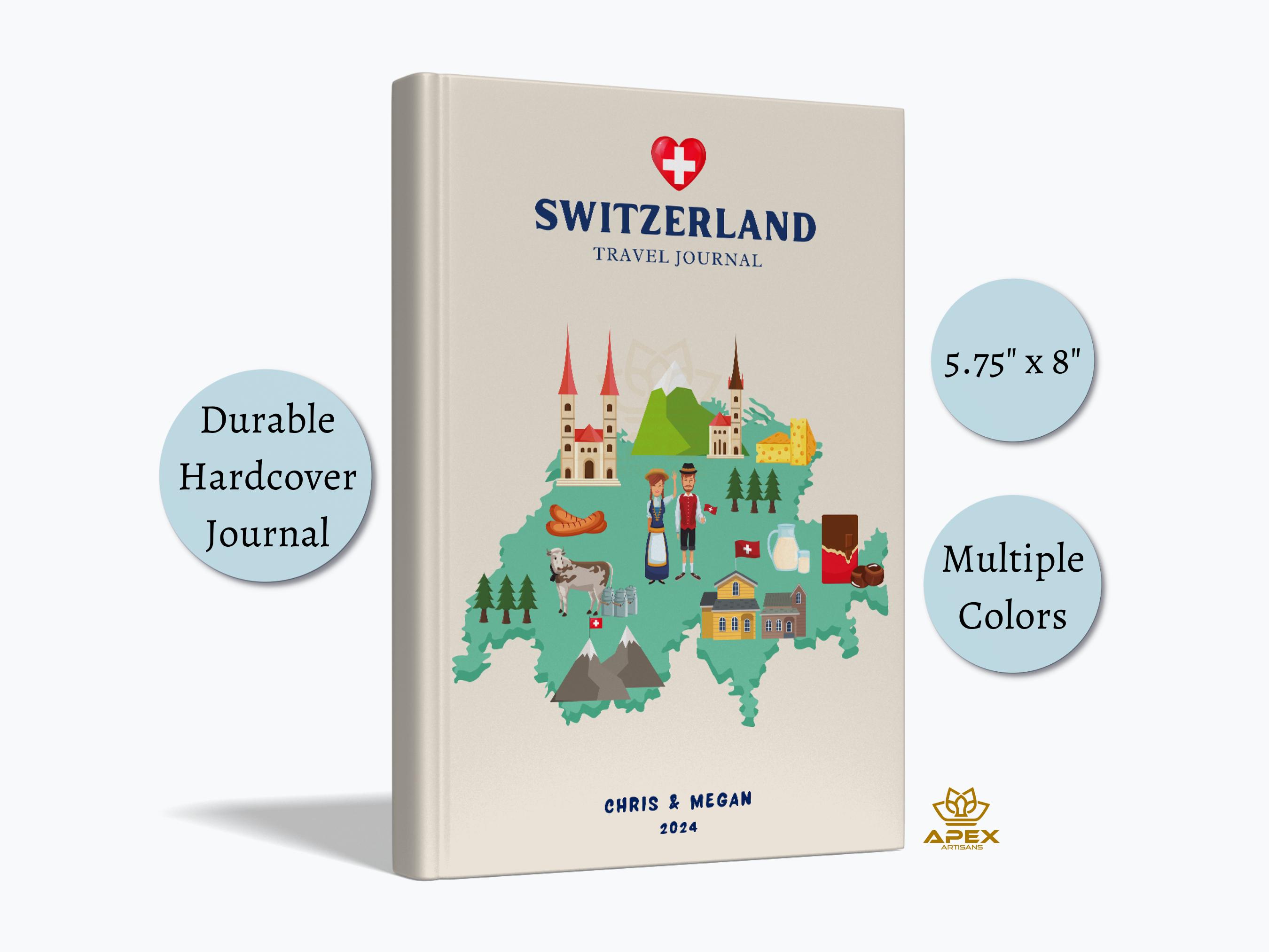 Switzerland Travel Journal - Personalized Swiss Vacation Notebook, Swiss Alps Honeymoon Gift, Map Memory Book