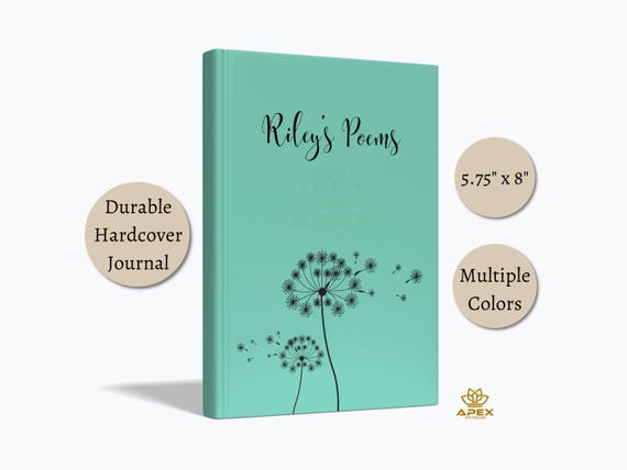 Poetry Journal, Personalized Poetry Lover Gift, Dandelion Flower Notebook for Creative Writers