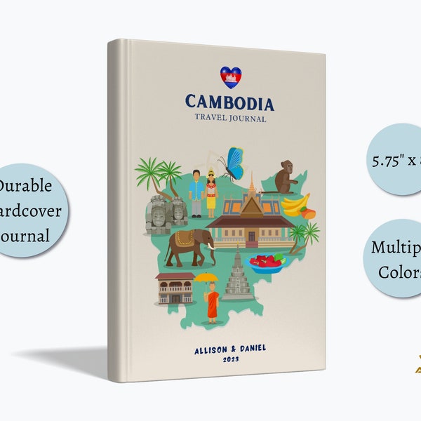 Cambodia Travel Journal, Cambodia Gift, Custom Cambodia Vacation Notebook, Angkor Wat Gift, Cambodia Map Sketchbook, Travel Memory Book