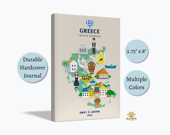 Greece Travel Journal, Greece Gift, Custom Greece Vacation Notebook, Greece Honeymoon Valentine's Day Gift, Greece Sketchbook, Travel Memory