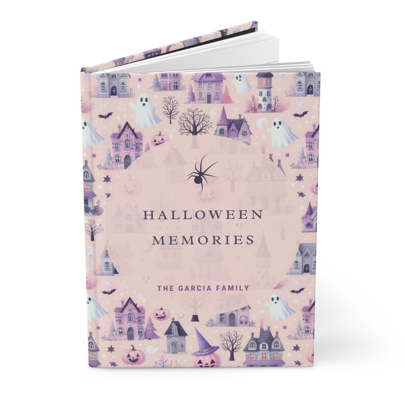 Personalized Halloween Notebook – Haunted House Journal in Pastel Purple and Pink, Custom Ghost & Pumpkin Memory Book Gift image 7
