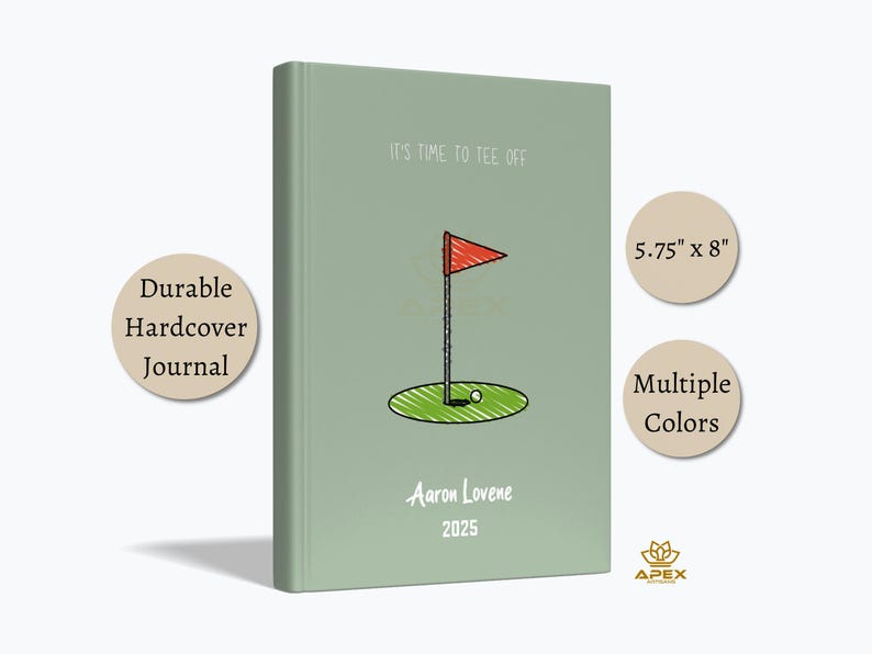 Personalized Golf Journal – Custom Golfer Gift, Golf Scorebook for Men, Golf Log Book for Players, Golf Lover Notebook Sage