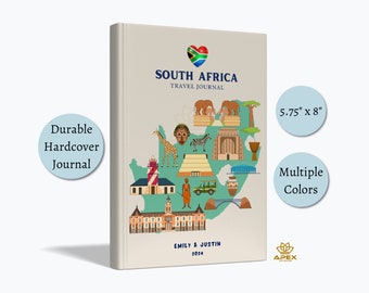 South Africa Travel Journal, South African Gifts, Custom Pretoria Vacation Notebook, Soweto Cape Town Wedding Gift, S Africa Map Sketchbook