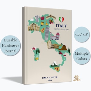 Italy Travel Journal, Italy Travel Gifts, Custom Italian Vacation Notebook, Italy Honeymoon Xmas Gift, Italy Map Scrapbook, Memory Book