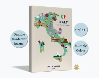 Carnet de voyage en Italie - Carnet de vacances personnalisé en Italie, cadeau de lune de miel en Italie, carnet de souvenirs de carte