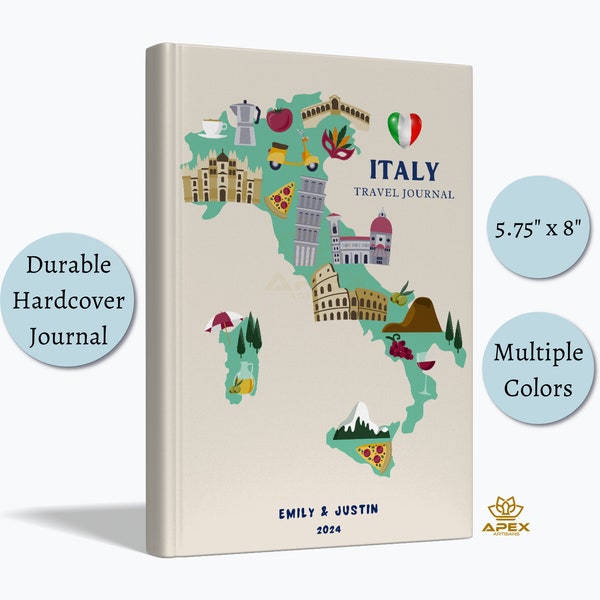 Italy Travel Journal, Italy Gift, Custom Italy Vacation Notebook, Italy Honeymoon Gift, Italy Map Sketchbook, Travel Memory Book