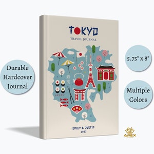 Tokyo Travel Journal, Personalized Tokyo Travel Gift, Tokyo Vacation Notebook, Map of Tokyo Skyline, Tokyo Wedding Japan Honeymoon Gift