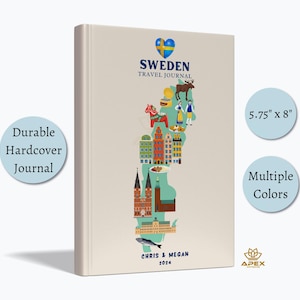 Schweden Reisetagebuch, Schweden Reisegeschenk, individuelles Stockholm Urlaub Notizbuch, Göteborg Flitterwochen Geschenk, Schweden Karte Sammelalbum