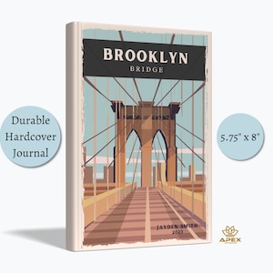 Retro Brooklyn Bridge Notizbuch, individuelles NYC Reisegeschenk, Manhattan & Brooklyn Urlaub Notizbuch, New York City Familien Buch