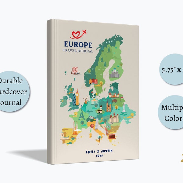 Europe Travel Journal, Europe Travel Gift, Custom European Vacation Notebook, Europe Paris Rome Barcelona Honeymoon Gift, Travel Memory Book