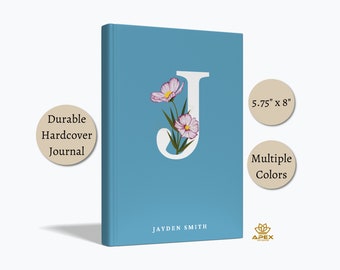 Initial Floral Notebook, Cosmos Flower Monogram Journal, Personalized Book Gift for Her