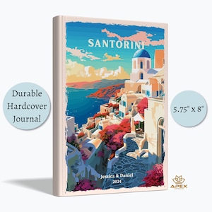 Santorini Reisebuch, Griechenland Hochzeitsreise Geschenk, Ägäis Jahrestag Notizbuch, Griechenland Hochzeitsandenken, Erinnerungsbuch