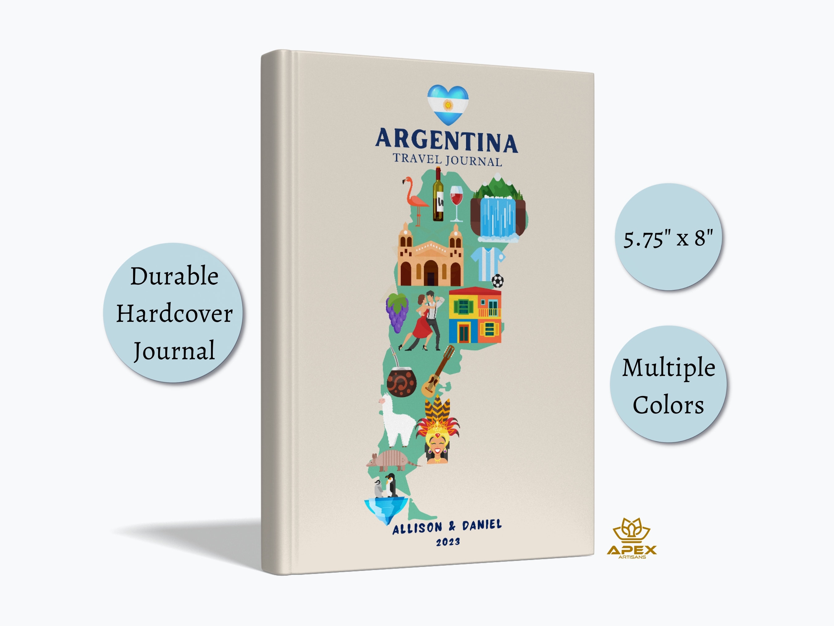 Argentina Travel Journal, Argentina Travel Gifts, Custom South America Vacation Notebook, Mendoza Honeymoon Gift, Argentina Map Sketchbook
