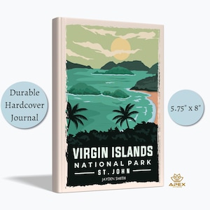Diário do Parque Nacional das Ilhas Virgens, presente de viagem para St. John, caderno de lua de mel no Caribe, livro de memórias de aventuras na praia