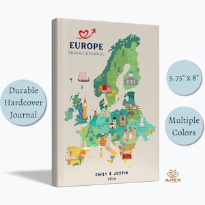 Reisverslag Europa, reiscadeau Europa, aangepast Europees vakantienotitieboekje, huwelijkscadeau Europa Parijs Rome Barcelona, herinneringsboek