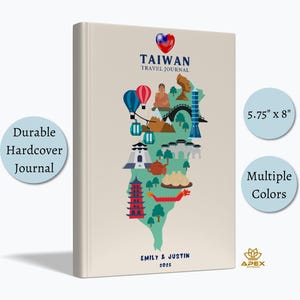 Diario de viaje de Taiwán, regalos de Taiwán, cuaderno de vacaciones personalizado en Taiwán, regalo de luna de miel en Taipéi, cuaderno de dibujo con mapas de Taiwán, libro de recuerdos de viaje