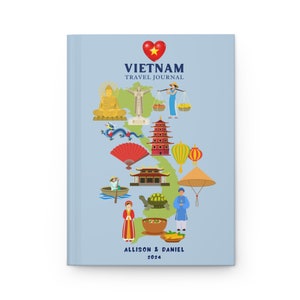 Carnet de voyage Vietnam, cadeau vietnamien, carnet de vacances personnalisé à Ho Chi Minh, cadeau lune de miel à Nha Trang, carnet de croquis de carte du Vietnam, livre de souvenirs Blue