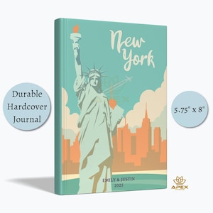 Carnet de voyage rétro à New York, cadeau Statue de la liberté, carnet de voyage à New York, livre de souvenirs personnalisé de la ville de New York