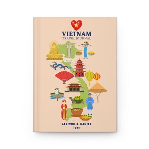 Carnet de voyage Vietnam, cadeau vietnamien, carnet de vacances personnalisé à Ho Chi Minh, cadeau lune de miel à Nha Trang, carnet de croquis de carte du Vietnam, livre de souvenirs Serenade