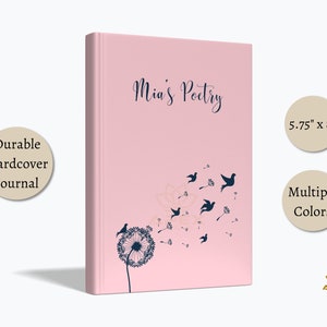 Livre de poésie personnalisé, cadeau poésie, pissenlit avec oiseaux, cadeaux poète, carnet de poésie, journal d'écriture esthétique, cadeaux écrivain