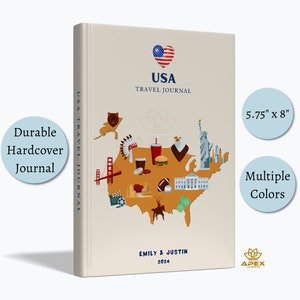 Carnet de voyage aux États-Unis, cadeau de voyage aux États-Unis, carnet de vacances personnalisé aux États-Unis, cadeau de lune de miel aux États-Unis, carnet de croquis de carte des États-Unis, livre de souvenirs
