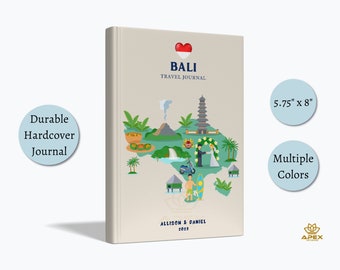 Bali Travel Journal, Bali Indonesia Travel Gift, Custom Bali Vacation Notebook, Bali Honeymoon Valentine's Day Gift, Ubud Bali Sketchbook