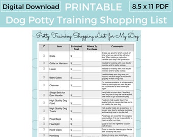Potty Training Shopping List for My Dog PRINTABLE | Puppy Supplies | Puppy Potty Training | 8.5 x 11 DIGITAL Download