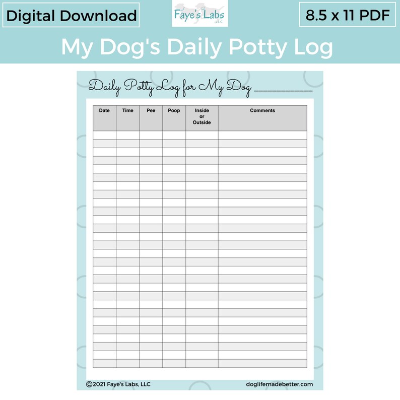 Puppy Potty Log PRINTABLE | Puppy Potty Training | Puppy Potty Tracker | 8.5 x 11 DIGITAL Download Printable image 1