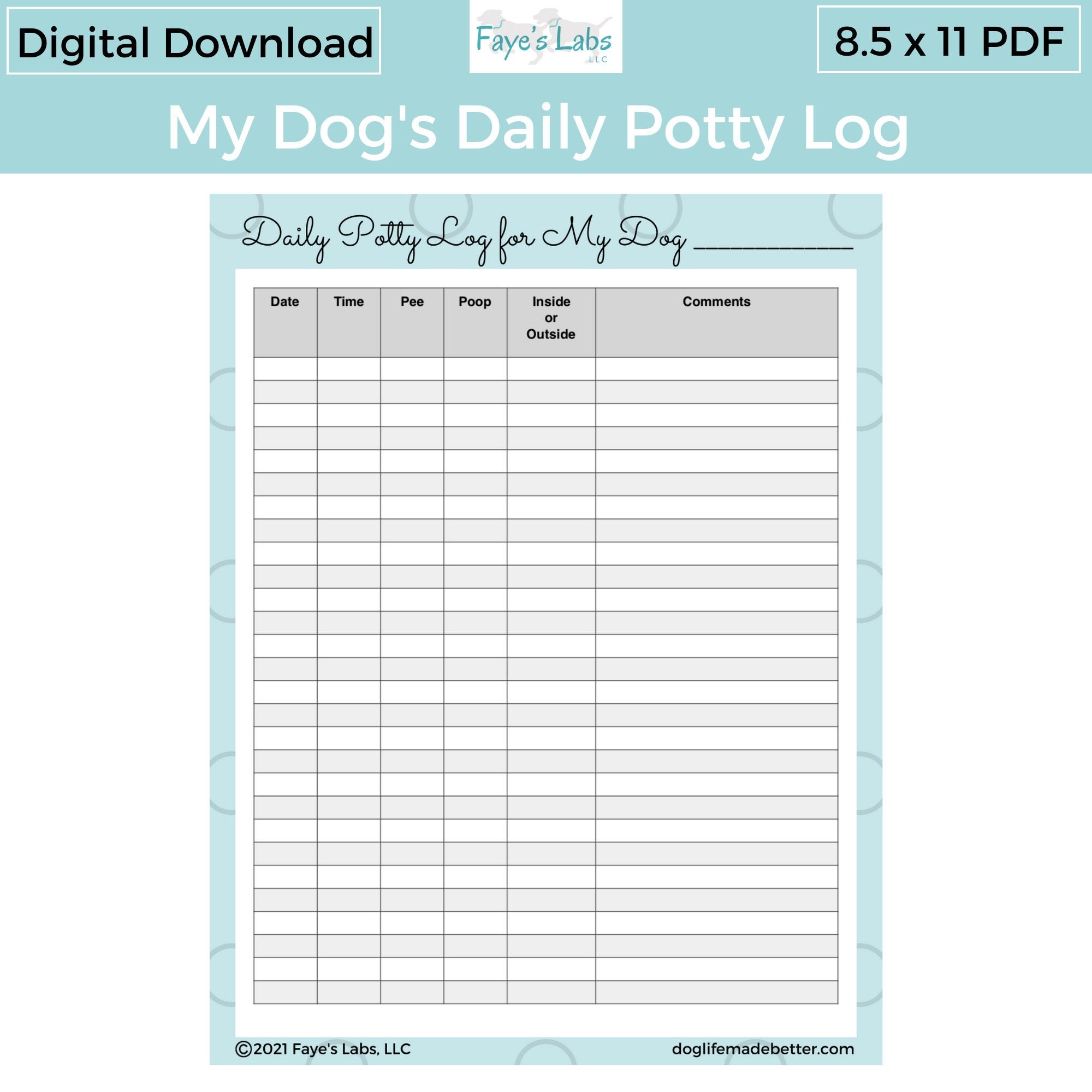Puppy Potty Log PRINTABLE Puppy Potty Training Puppy Potty Tracker 8 5