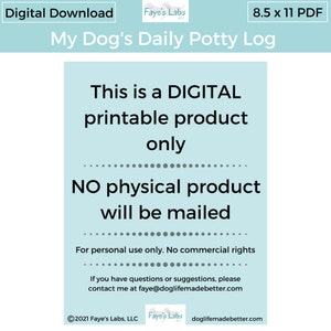 Puppy Potty Log PRINTABLE | Puppy Potty Training | Puppy Potty Tracker | 8.5 x 11 DIGITAL Download Printable image 3