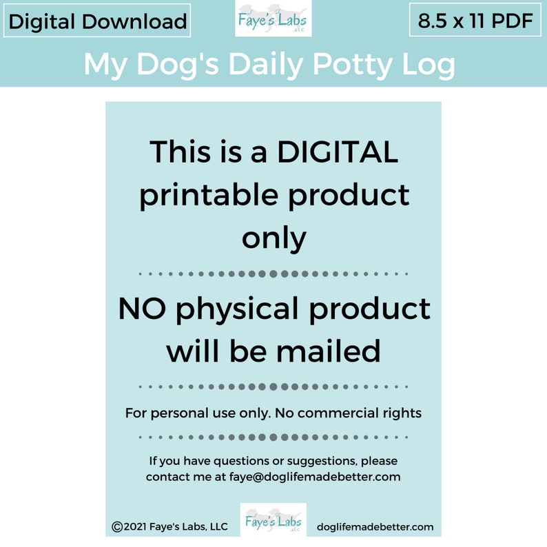 Puppy Potty Log PRINTABLE | Puppy Potty Training | Puppy Potty Tracker | 8.5 x 11 DIGITAL Download Printable image 3