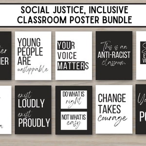 Pacote de pôsteres sobre justiça social, inclusão, diversidade e equidade - tema personalizável (conjunto de 10 pôsteres para impressão)