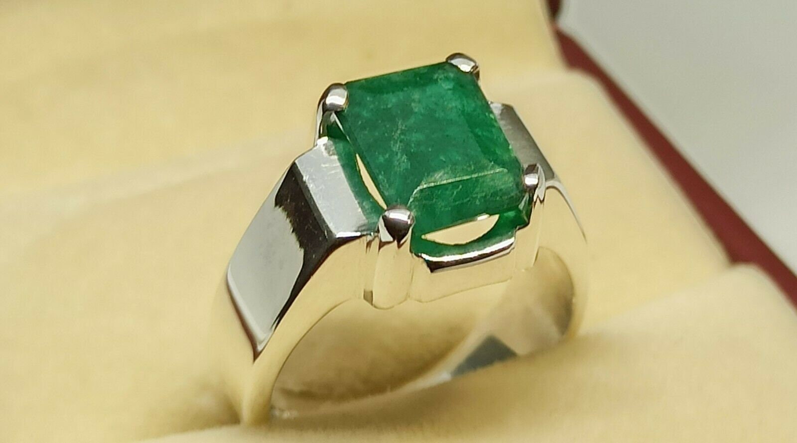 Certified Natural Green Emerald Mens Ring Sterling SIlver 925 Etsy