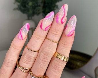 Pink Acrylic Nails Etsy