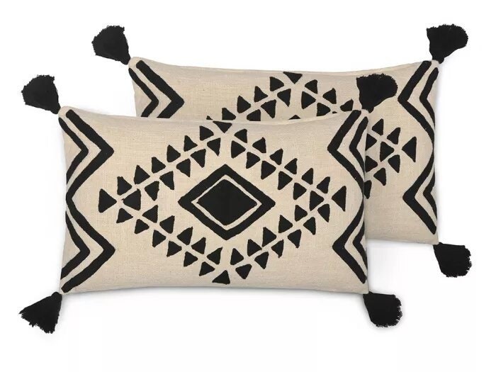 Coussin Brodé à La Main avec Pompons - 100% Coton Quazaq Lot de 2 -