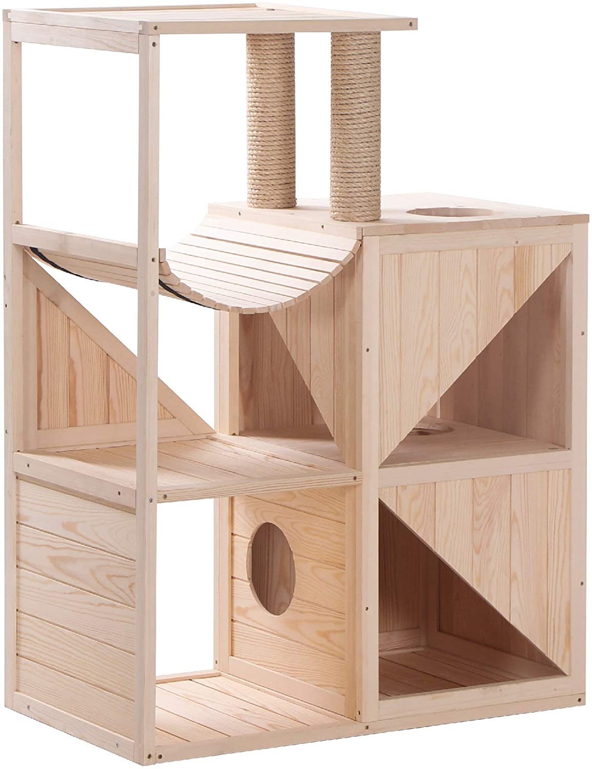 Arbre à Chat Xxl 45X80X110 cm en Bois Massif avec Colonne et Hamac - Livraison Rapide