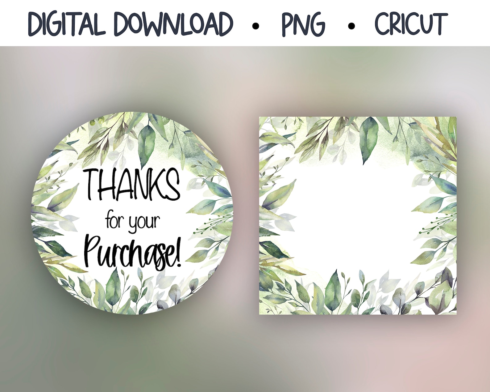 Aesthetic Thank You Stickers Cricut PNG. Green Leaves Small | Etsy