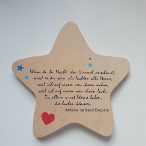 Erinnerung an Sternenkind, Geschenk für Sterneneltern, Stern aus Holz mit, Anstatt Trauerkarte, Geschenk zur Beerdigung, Sterne, Herzen