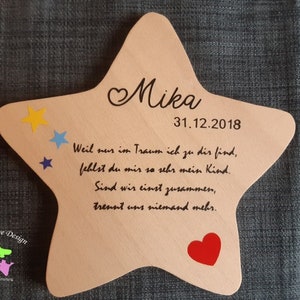 Erinnerung an Sternenkind, Geschenk für Sterneneltern, Stern aus Holz mit, Anstatt Trauerkarte, Geschenk zur Beerdigung, Sterne, Herzen