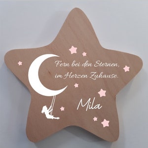 Erinnerung an Sternenkind, Verstorbene, Geschenk für Angehörige/ Sterneneltern, Stern aus Holz für Mama Papa Oma Opa, Anstatt Trauerkarte