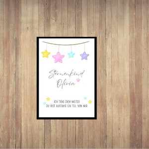 Poster di memoria per bambini con file digitale "Catena di stelle" personalizzato con nome - biglietto di lutto infantile - nascita morta - nascita silenziosa