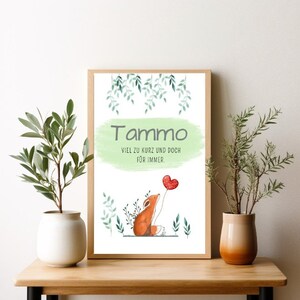 Poster di memoria infantile con stella di file digitale "Fox" personalizzato - biglietto di lutto infantile - perdita del bambino - nascita morta - nascita silenziosa