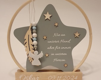 Sternenkind Andenken | Sternenkinder Erinnerung | Gedenkstück für verwaiste Eltern | Stern aus Holz mit Engel