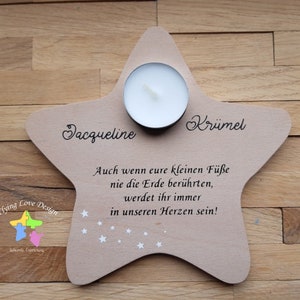 Erinnerung an Sternenkind, Verstorbene, Geschenk für Angehörige/ Sterneneltern, Teelichthalter aus Holz, Anstatt Trauerkarte